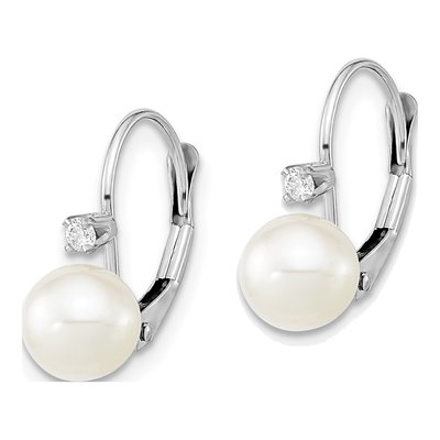 14K White Gold 1/20 ct tw Freshwater Cultured Pearl & Diamond Leverback Earrings – view 2