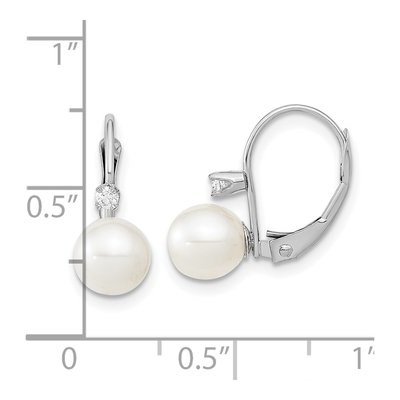 14K White Gold 1/20 ct tw Freshwater Cultured Pearl & Diamond Leverback Earrings – view 4