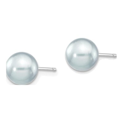 14K White Gold Round Grey Akoya Cultured Pearl Stud Earrings – view 2