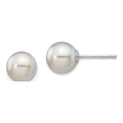 14K White Gold Round Grey Akoya Cultured Pearl Stud Earrings