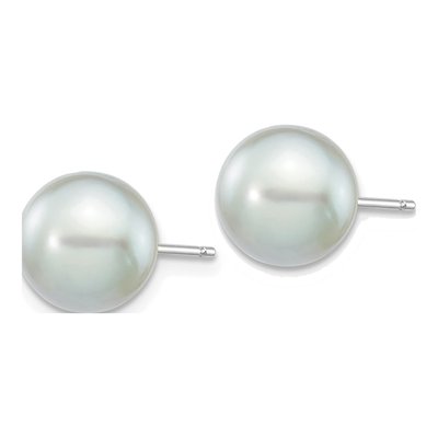 14K White Gold Round Grey Akoya Cultured Pearl Stud Earrings – view 2