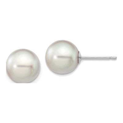 14K White Gold Round Grey Akoya Cultured Pearl Stud Earrings