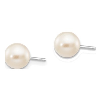 14K White Gold Round Akoya Cultured Pearl Stud Earrings – view 2
