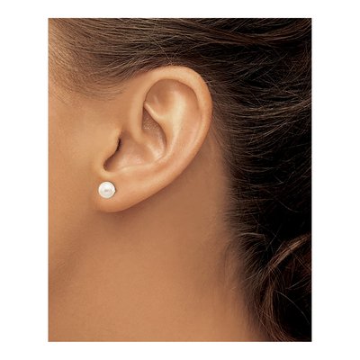 14K White Gold Round Akoya Cultured Pearl Stud Earrings – view 3