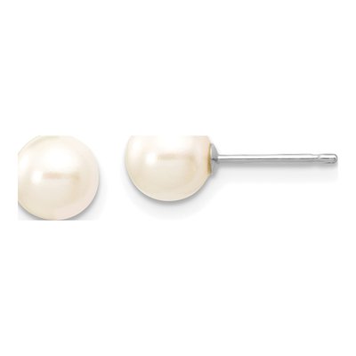 14K White Gold Round Akoya Cultured Pearl Stud Earrings