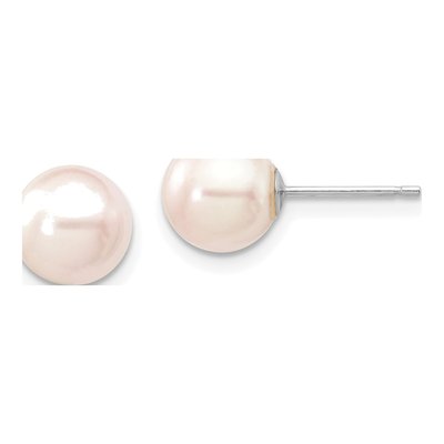 14K White Gold Round Akoya Cultured Pearl Stud Earrings