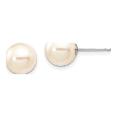 14K White Gold Round Akoya Cultured Pearl Stud Earrings