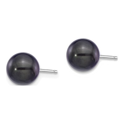 14K White Gold Round Black Akoya Cultured Pearl Stud Earrings – view 2