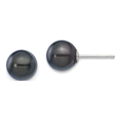 14K White Gold Round Black Akoya Cultured Pearl Stud Earrings