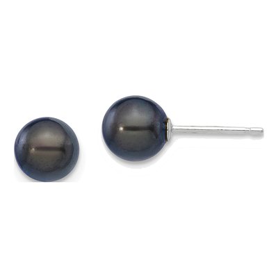 14K White Gold Round Black Akoya Cultured Pearl Stud Earrings