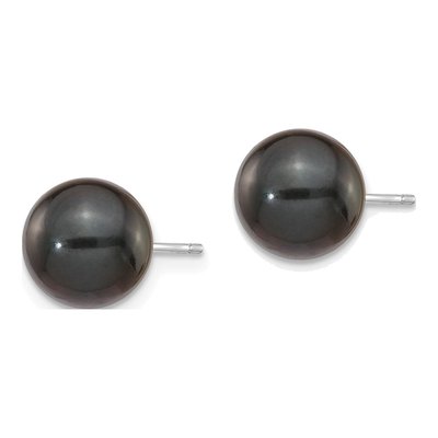 14K White Gold Round Black Akoya Cultured Pearl Stud Earrings – view 2