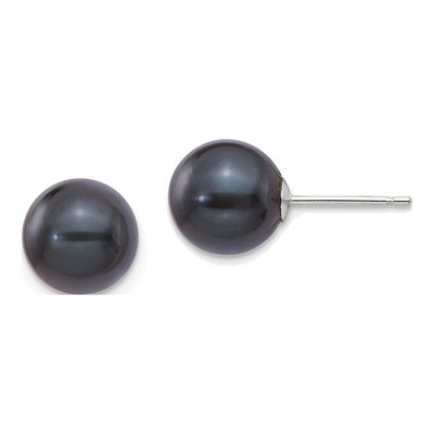 14K White Gold Round Black Akoya Cultured Pearl Stud Earrings