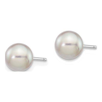 14K White Gold Round Grey Akoya Cultured Pearl Stud Earrings – view 2