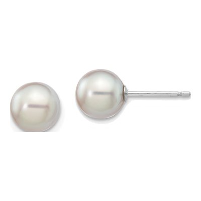 14K White Gold Round Grey Akoya Cultured Pearl Stud Earrings