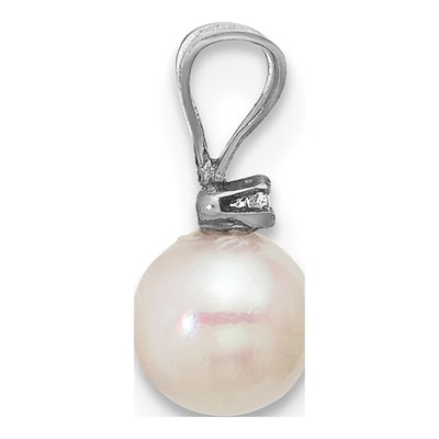 14K White Gold Akoya Cultured Pearl & Diamond Round Pendant – view 2