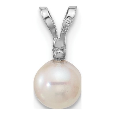 14K White Gold Akoya Cultured Pearl & Diamond Round Pendant – view 4