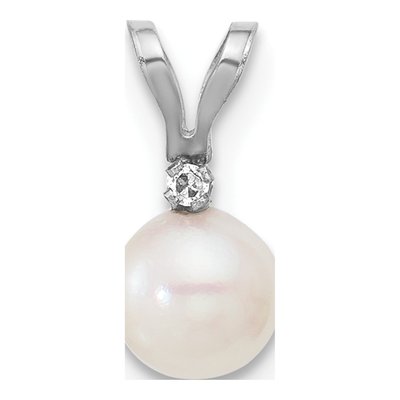 14K White Gold Akoya Cultured Pearl & Diamond Round Pendant