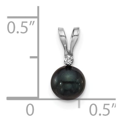 14K White Gold Black Akoya Cultured Pearl & Diamond Pendant – view 3