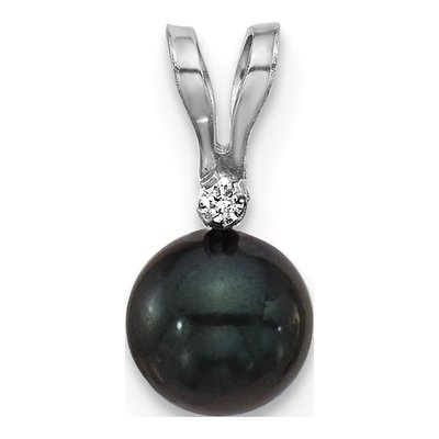 14K White Gold Black Akoya Cultured Pearl & Diamond Pendant