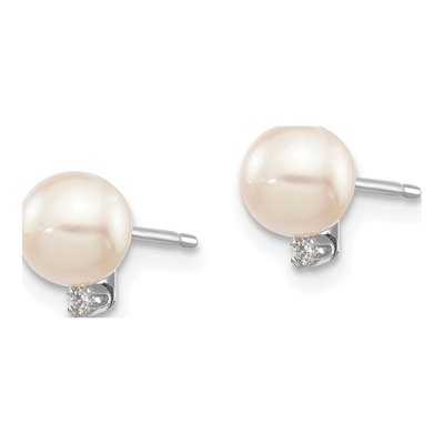 14K White Gold Akoya Cultured Pearl & Diamond Round Stud Earrings – view 2