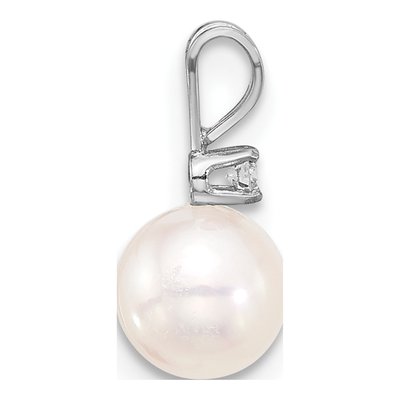 14K White Gold Akoya Cultured Pearl & Diamond Round Pendant – view 2