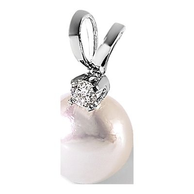 14K White Gold Akoya Cultured Pearl & Diamond Round Pendant – view 5