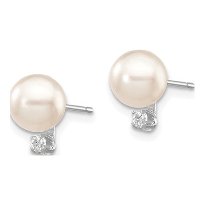 14K White Gold 1/20 ct tw Round Akoya Cultured Pearl & Diamond Stud Earrings – view 2