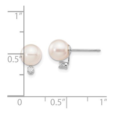 14K White Gold 1/20 ct tw Round Akoya Cultured Pearl & Diamond Stud Earrings – view 4