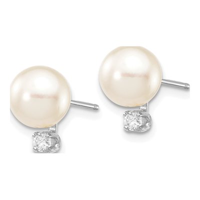 14K White Gold 1/10 ct tw Round Akoya Cultured Pearl & Diamond Stud Earrings – view 2