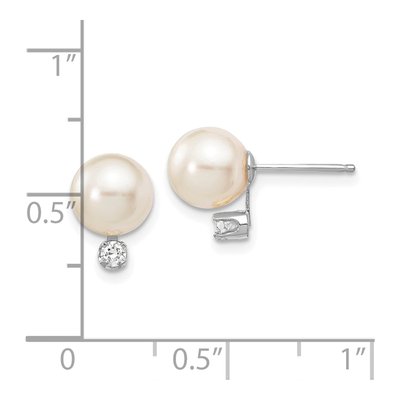 14K White Gold 1/10 ct tw Round Akoya Cultured Pearl & Diamond Stud Earrings – view 4