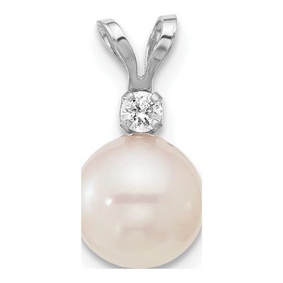 14k White Gold Akoya Pearl & Diamond Pendant