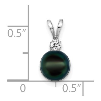 14K White Gold 1/20 ct tw Black Akoya Cultured Pearl & Diamond Pendant – view 2
