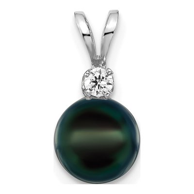 14K White Gold 1/20 ct tw Black Akoya Cultured Pearl & Diamond Pendant