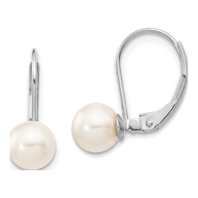 14K White Gold Akoya Cultured Pearl Leverback Earrings