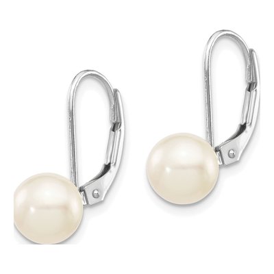 14K White Gold Akoya Cultured Pearl Leverback Earrings – view 2
