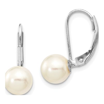 14K White Gold Akoya Cultured Pearl Leverback Earrings