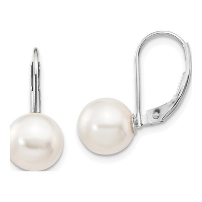 14K White Gold Akoya Cultured Pearl Leverback Earrings