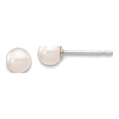 14K White Gold Round Akoya Cultured Pearl Stud Earrings