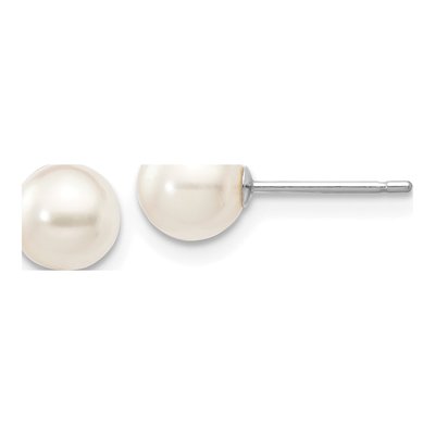 14K White Gold Round Akoya Cultured Pearl Stud Earrings