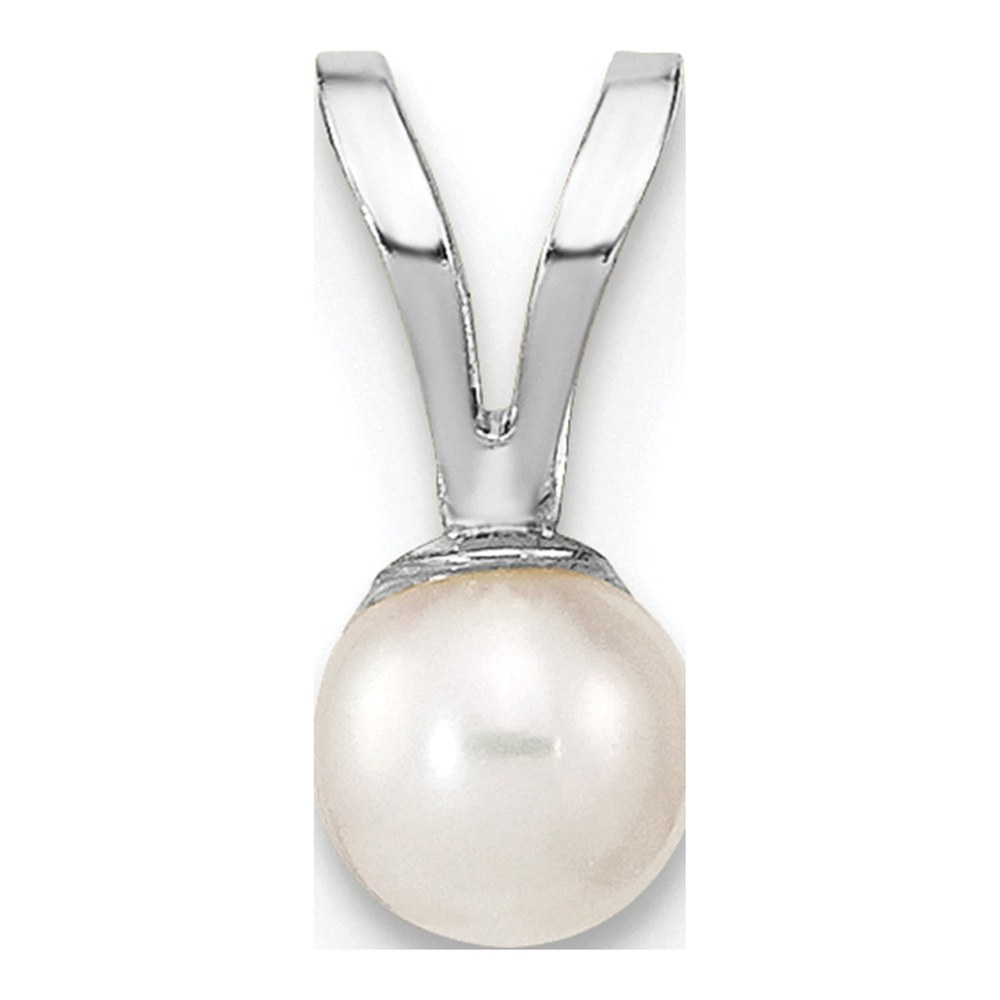 14K White Gold Rhodium-Plated 3-4mm White Round Freshwater Cultured Pearl Pendant