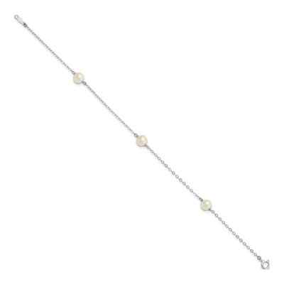 14K White Gold Freshwater Cultured Pearl 3-Station Bracelet – view 2