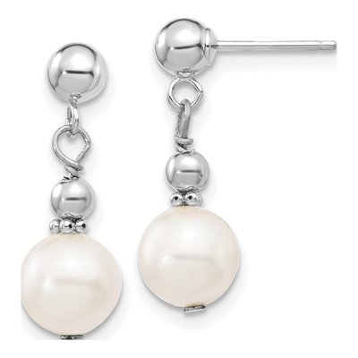 14K White Gold Freshwater Cultured Pearl Dangle Earrings