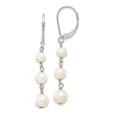 14K White Gold Freshwater Cultured Pearl Leverback Earrings