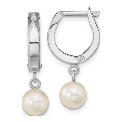 14K White Gold Akoya Cultured Pearl Dangle Earrings