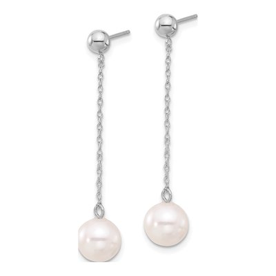 14K White Gold Freshwater Cultured Pearl Dangle Earrings – view 2