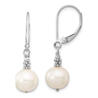 14K White Gold Freshwater Cultured Pearl Leverback Earrings