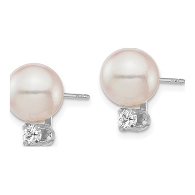 14K White Gold 1/5 ct tw Akoya Cultured Pearl & Diamond Round Stud Earrings – view 2