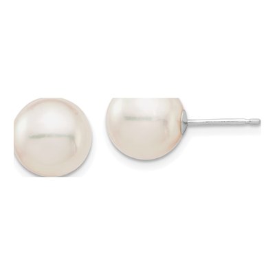 14K White Gold Round Akoya Cultured Pearl Stud Earrings
