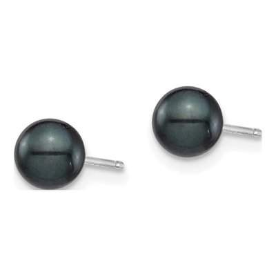 14K White Gold Round Black Akoya Cultured Pearl Stud Earrings – view 2