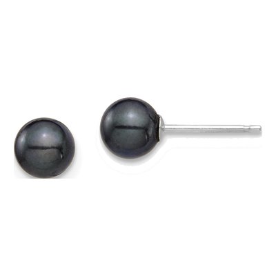 14K White Gold Round Black Akoya Cultured Pearl Stud Earrings